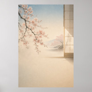 Japanischer Sakura-Garten Japandi-Wandkunstposter Poster