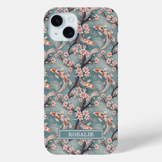 Japanischer Sakura-Koi-Fisch-Print Monogramm Case-Mate iPhone Hülle (Rückseite)