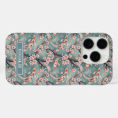 Japanischer Sakura-Koi-Fischdruck monogrammiert Case-Mate iPhone Hülle (Rückseite (Horizontal))