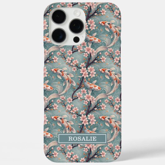 Japanischer Sakura-Koi-Fischdruck monogrammiert Case-Mate iPhone Hülle (Rückseite)