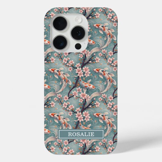 Japanischer Sakura-Koi-Fischdruck monogrammiert Case-Mate iPhone Hülle (Rückseite)