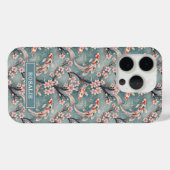 Japanischer Sakura-Koi-Fischdruck monogrammiert Case-Mate iPhone Hülle (Rückseite (Horizontal))
