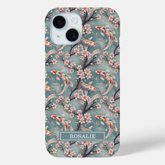 Japanischer Sakura-Koi-Fischdruck monogrammiert Case-Mate iPhone Hülle (Rückseite)