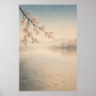 Japanischer Sakura-See Japandi-Wandkunstposter Poster