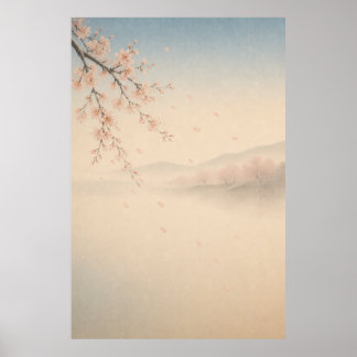 Japanischer Sakura-Wasserfall Japandi-Wandkunstpos Poster