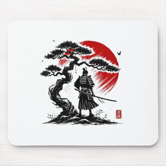 Japanischer Samurai Aikido Baum des Lebens Frieden Mousepad (Vorne)