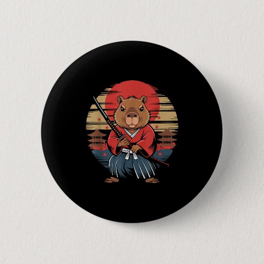 Japanischer Samurai Capybara Button (Vorderseite)