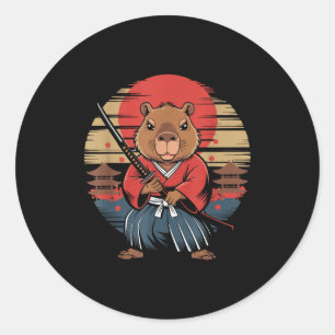 Japanischer Samurai Capybara Runder Aufkleber