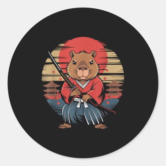 Japanischer Samurai Capybara Runder Aufkleber (Vorderseite)