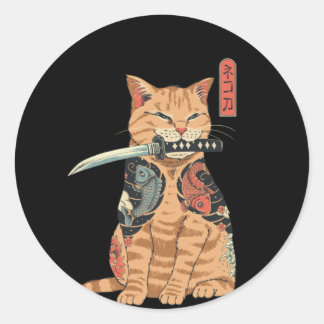 Japanischer Samurai Cat Classic Round Sticker
