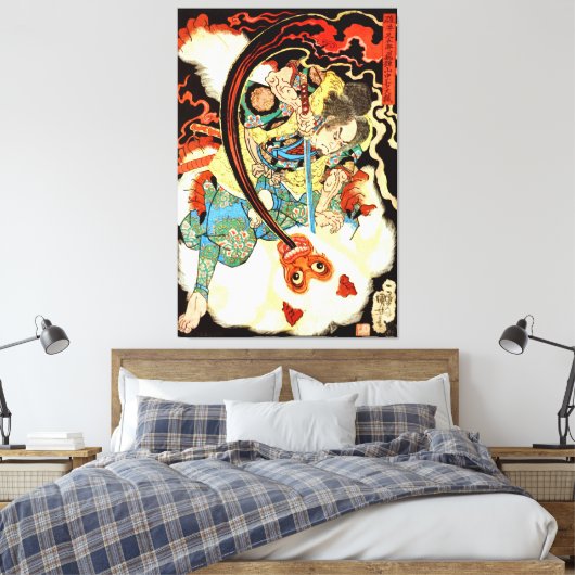 Japanischer Samurai, der Affe bekämpfen Leinwanddruck (Insitu (Schlafzimmer))