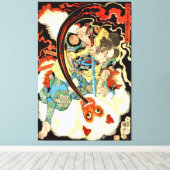 Japanischer Samurai, der Affe bekämpfen Leinwanddruck (Insitu (Holzboden))
