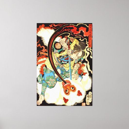 Japanischer Samurai, der Affe bekämpfen Leinwanddruck (Vorderseite)