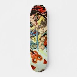 Japanischer Samurai, der Affe bekämpfen Skateboard
