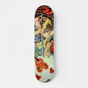 Japanischer Samurai, der Affe bekämpfen Skateboard
