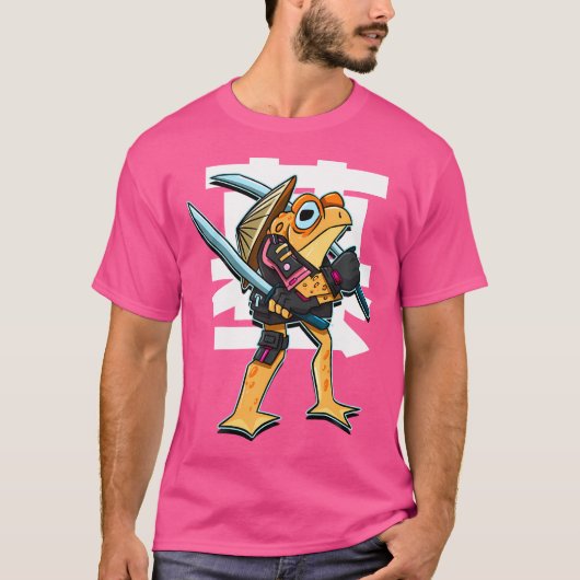 Japanischer Samurai Kampfkrieger Funny Comic Frosc T-Shirt (Vorderseite)
