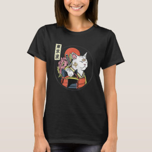 Japanischer Samurai-Katze Japan Ästhetik Sonnenfla T-Shirt