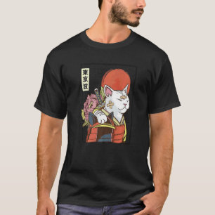 Japanischer Samurai-Katze Japan Ästhetik Sonnenfla T-Shirt