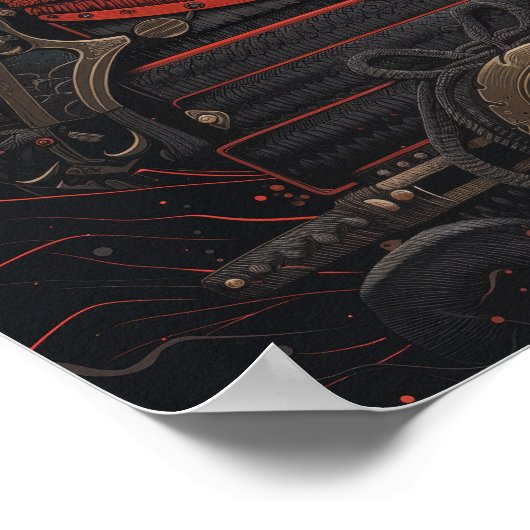 Japanischer Samurai-Krieger in Red Face Armor Post Poster (Ecke)