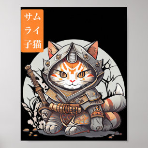 Japanischer Samurai-Krieger Kawaii Cat Anime-Fan  Poster