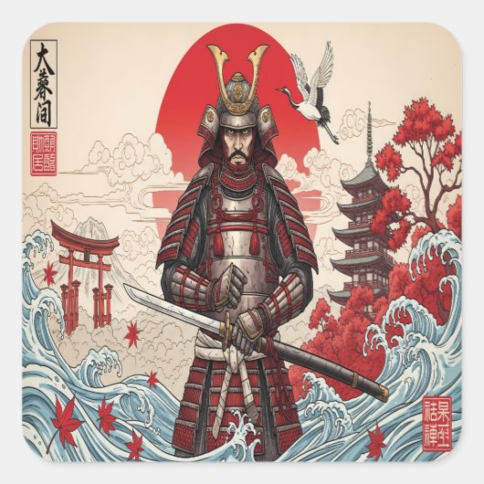 Japanischer Samurai-Krieger  Quadratischer Aufkleber (Vorderseite)