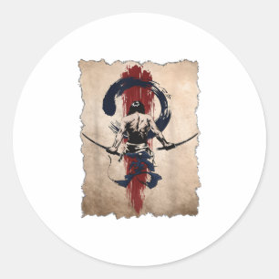 Japanischer Samurai-Krieger Retro Vintage Runder Aufkleber