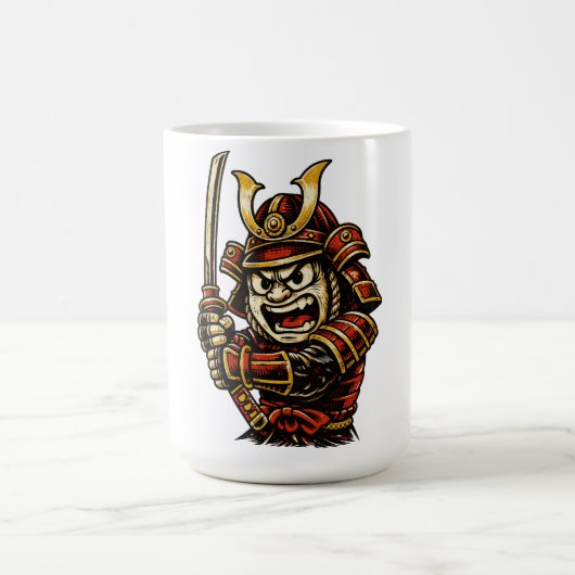 Japanischer Samurai-Krieger Rote Rüstung Cartoon-K Kaffeetasse (Mittel)