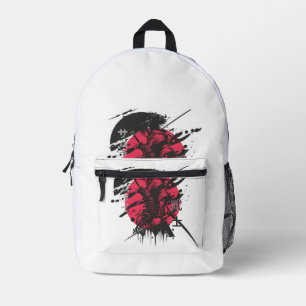 Japanischer Samurai-Krieger-Rucksack – Rot Schwarz Bedruckter Rucksack