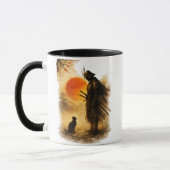  Japanischer Samurai-Krieger & schwarze Katze Kaff Tasse (Links)