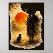 Japanischer Samurai-Krieger & schwarze Katze unter Poster (Vorne)