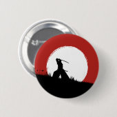 Japanischer Samurai-Krieger Silhouette Sonne Butto Button (Vorne & Hinten)