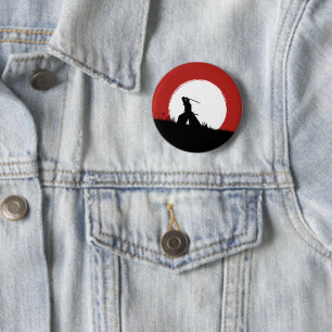 Japanischer Samurai-Krieger Silhouette Sonne Butto Button