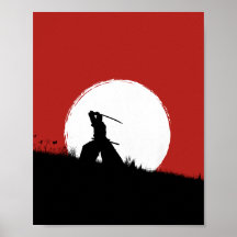 Japanischer Samurai-Krieger Silhouette Sonnenposte