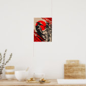 Japanischer Samurai-Krieger-Tuschewaschung Poster (Küche)
