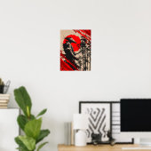 Japanischer Samurai-Krieger-Tuschewaschung Poster (Heimbüro)