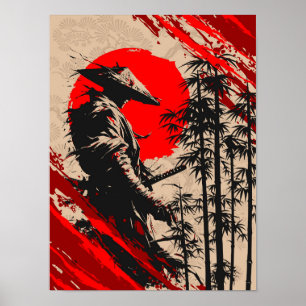 Japanischer Samurai-Krieger-Tuschewaschung Poster