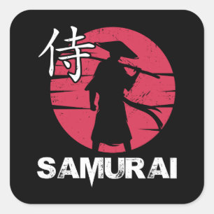 Japanischer Samurai mit Hut Bushido Rising Sun Vin Quadratischer Aufkleber