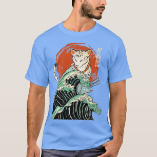 Japanischer Samurai Ninja Katze Die große Welle Ka T-Shirt