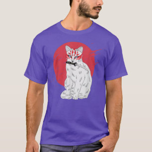 Japanischer Samurai Ninja Katze Kawaii Tattoo Graf T-Shirt