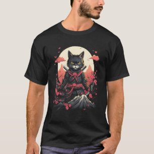 Japanischer Samurai Ninja Katze Retro Tattoo Grafi T-Shirt