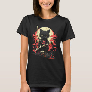Japanischer Samurai Ninja Katze Retro Tattoo Grafi T-Shirt