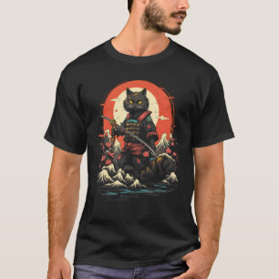 Japanischer Samurai Ninja Katze Retro Tattoo Grafi T-Shirt