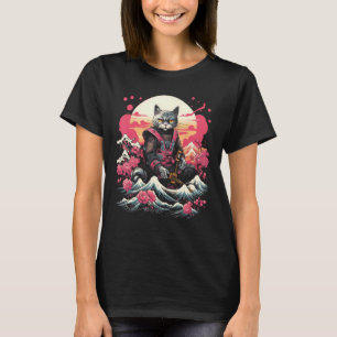 Japanischer Samurai Ninja Katze Retro Tattoo Grafi T-Shirt