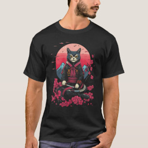Japanischer Samurai Ninja Katze Retro Tattoo Grafi T-Shirt