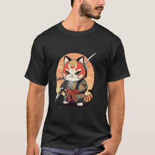 Japanischer Samurai Orange Katze Ninja-Katze T-Shirt