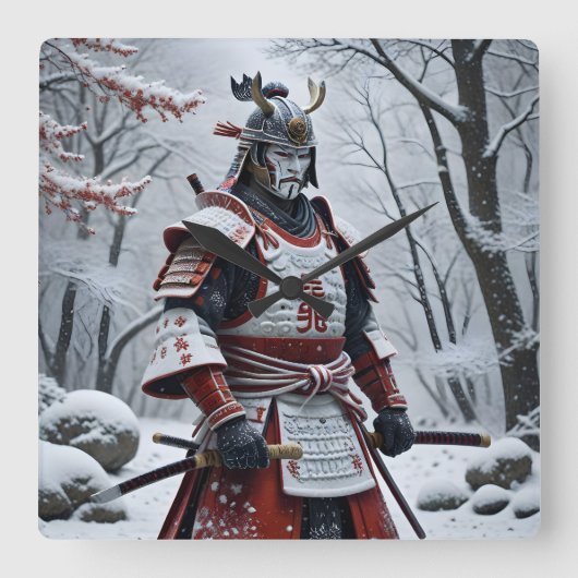 Japanischer Samurai quadratische Wanduhr (Vorderseite)