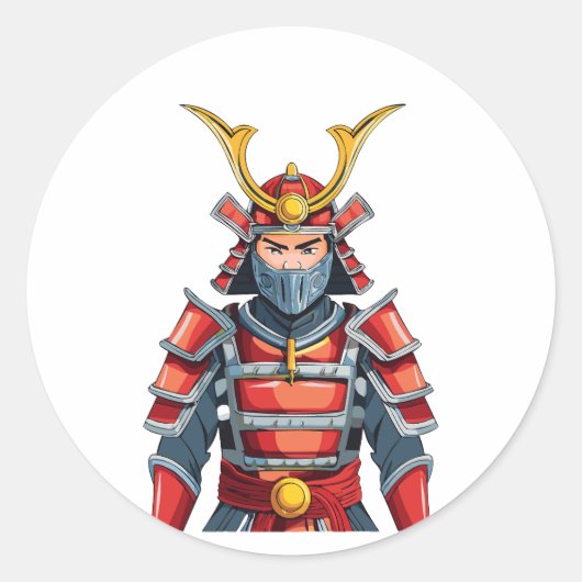 Japanischer Samurai Runder Aufkleber (Vorderseite)