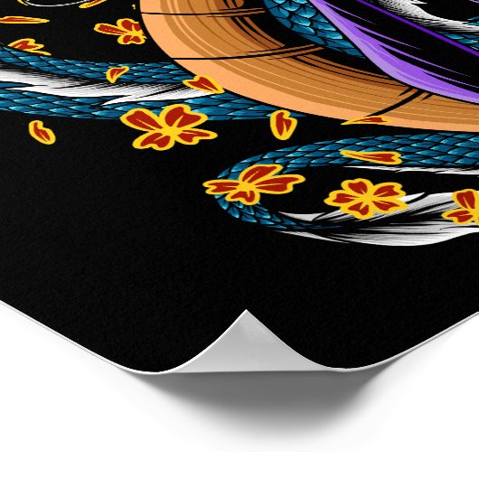 Japanischer Samurai Warrior und Dragon Poster (Ecke)