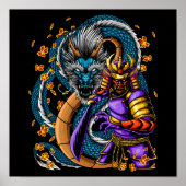 Japanischer Samurai Warrior und Dragon Poster (Vorne)