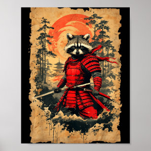 Japanischer Samurai-Waschbär-Krieger im Vintage-St Poster